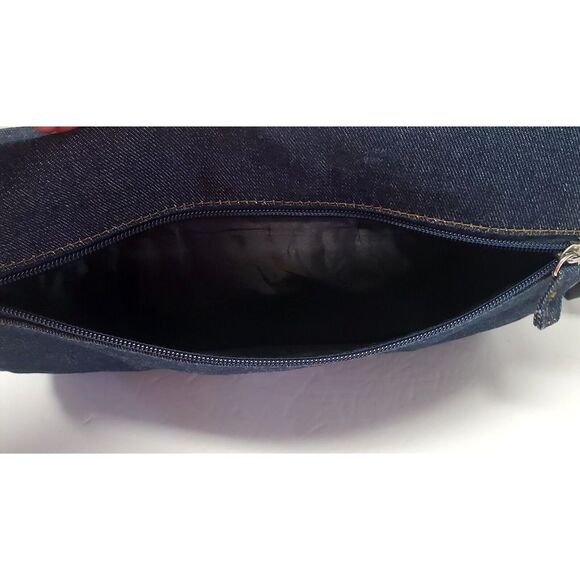 VTG LEI Denim Handbag Y2K Retro Tote Messenger Bag Flap Fold Over w/ ID Card! - Picture 13 of 15